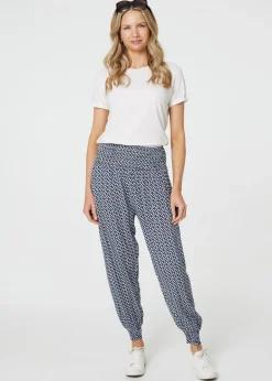 Trousers>Izabel London Blue Geo Print Pocket Detail Harem Pants