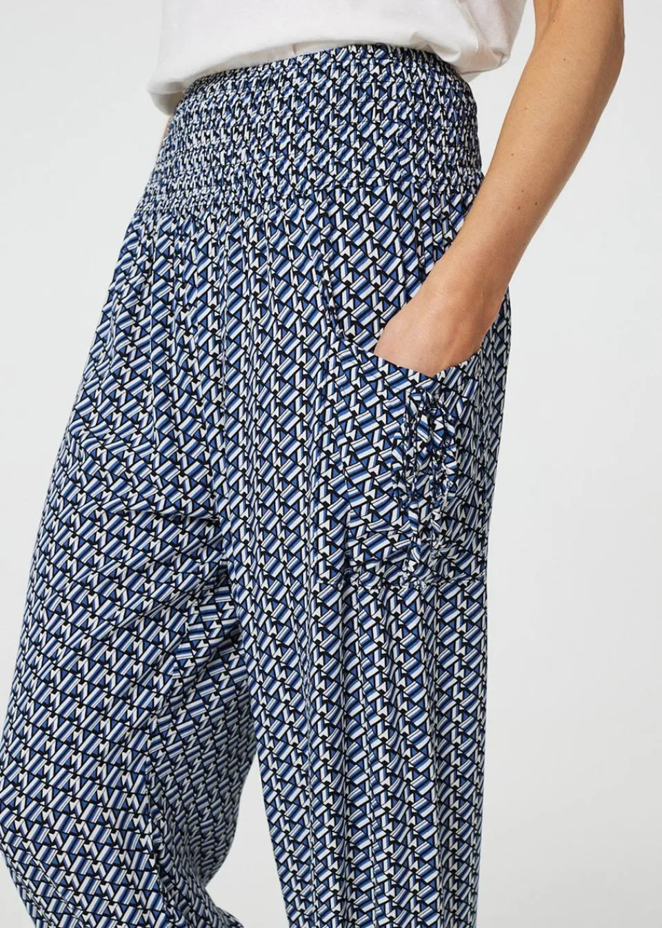 Trousers>Izabel London Blue Geo Print Pocket Detail Harem Pants