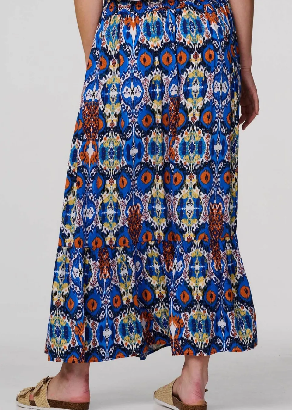 Skirts>Izabel London Blue Printed Shirred High Waist Maxi Skirt