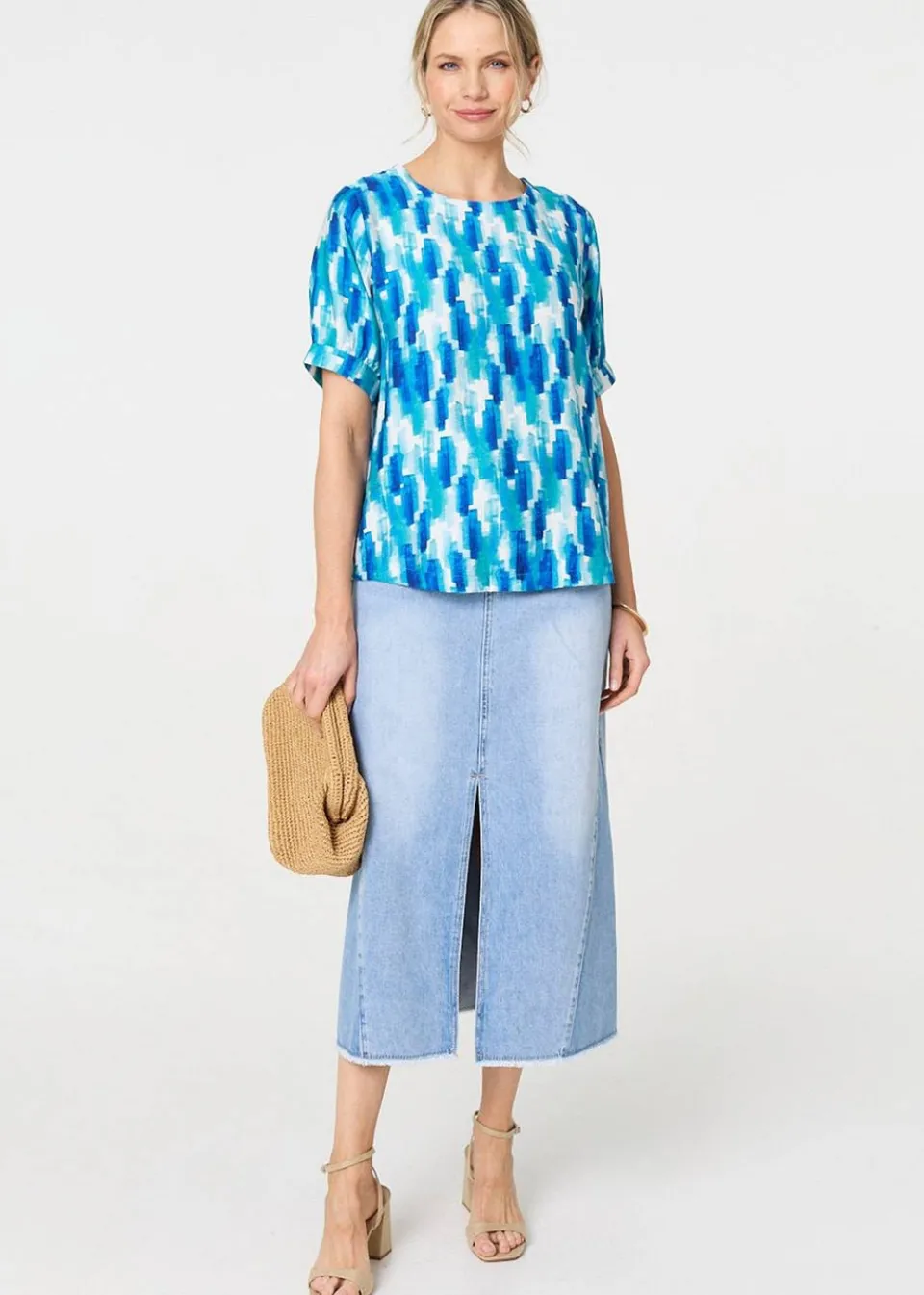 Tops>Izabel London Blue Printed Blouse