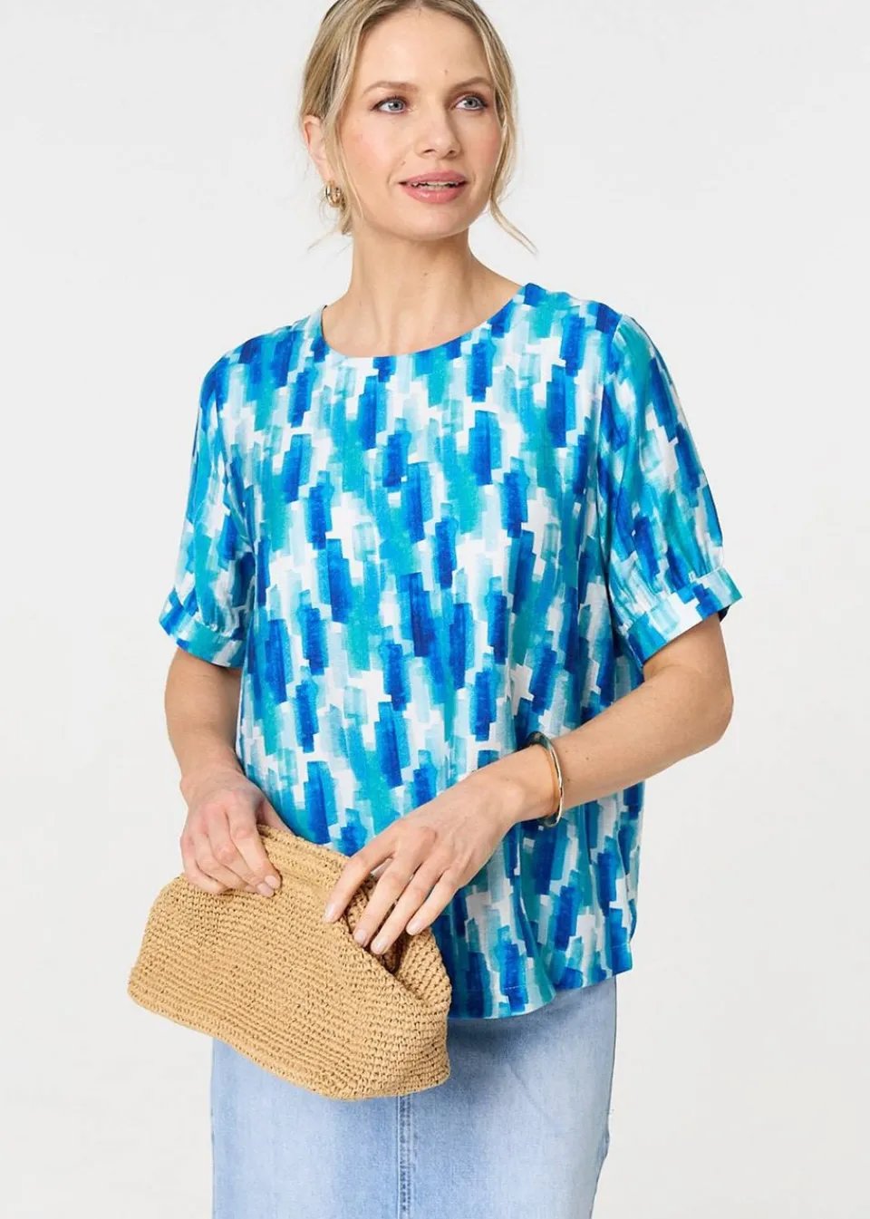 Tops>Izabel London Blue Printed Blouse