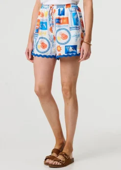 Shorts>Izabel London Blue Printed High Waist Relaxed Shorts