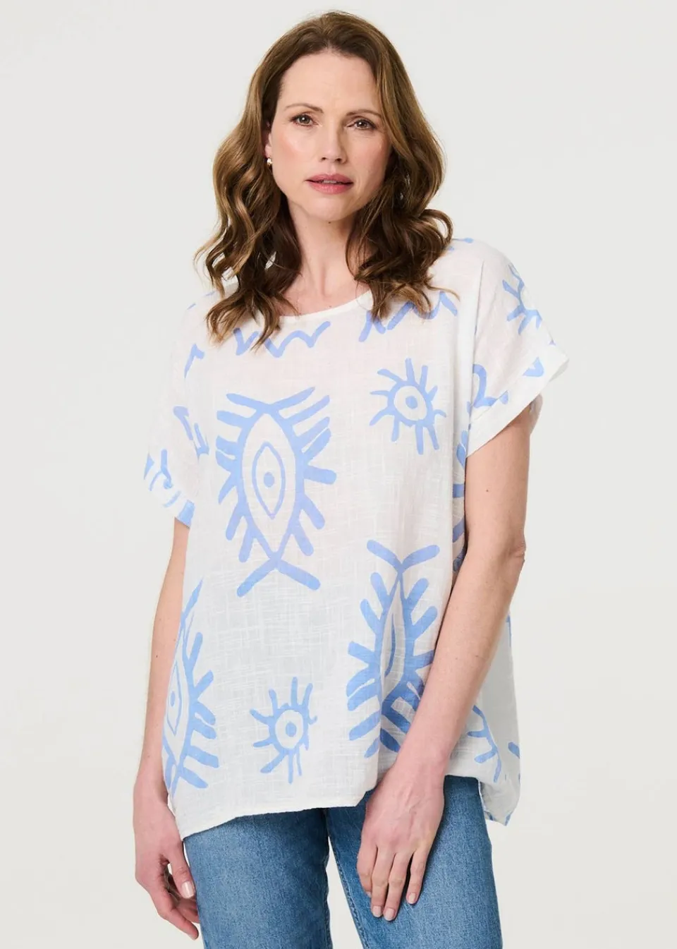 Tops>Izabel London Blue Printed Short Sleeve Relaxed Blouse