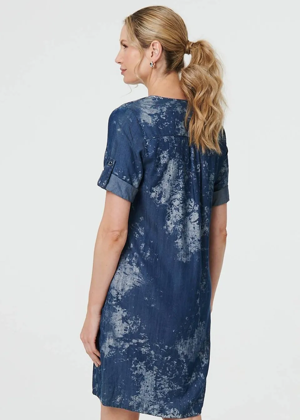 Dresses>Izabel London Blue Relaxed Turn Up 1/2 Sleeve Short Dress