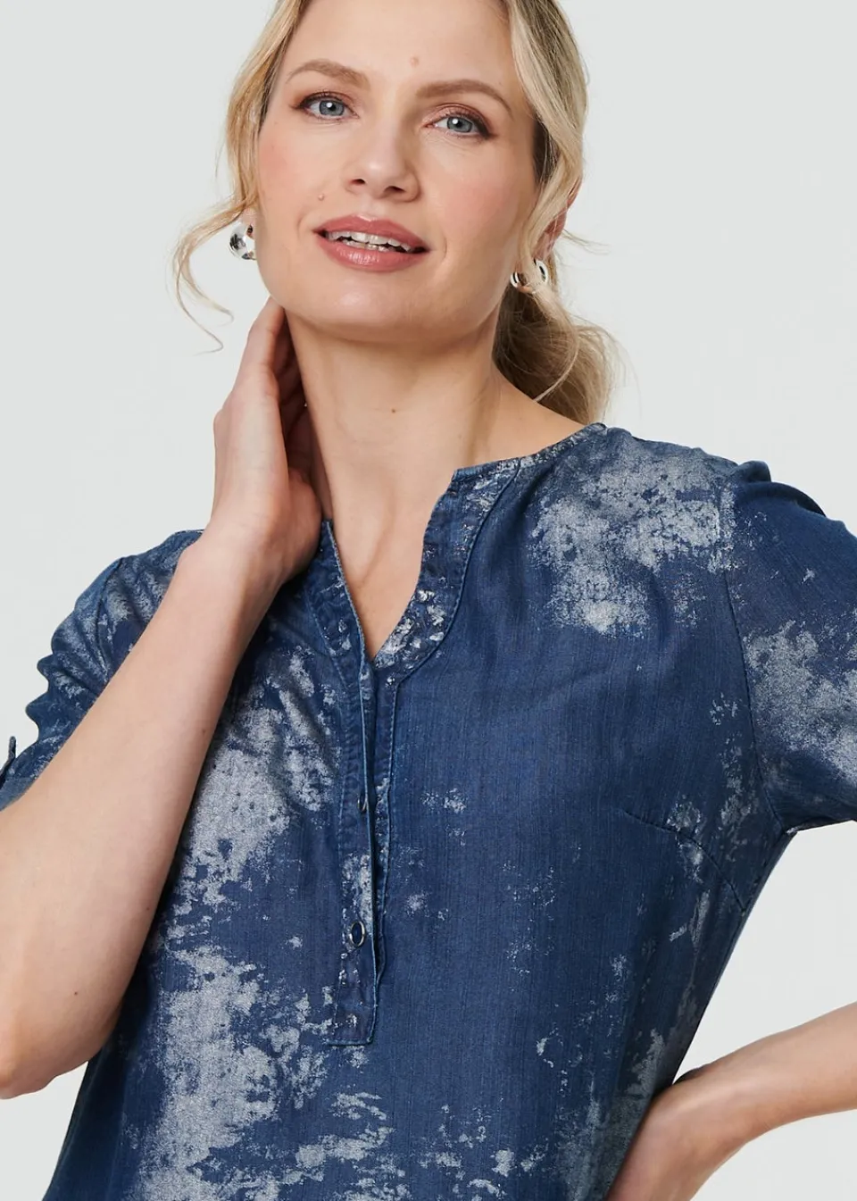 Dresses>Izabel London Blue Relaxed Turn Up 1/2 Sleeve Short Dress