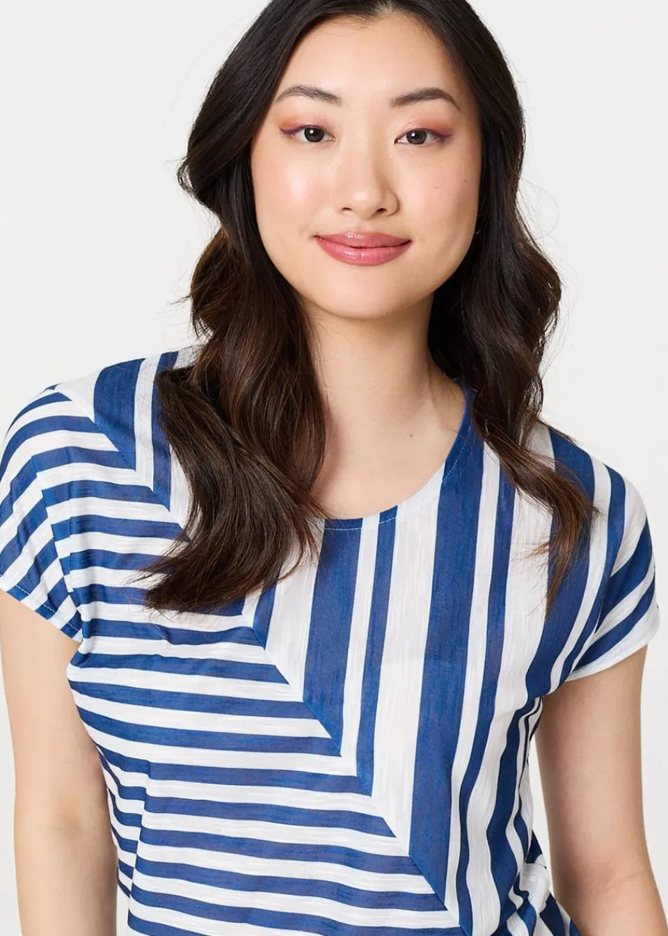 T-Shirts>Izabel London Blue Striped Short Sleeve Relaxed T-Shirt