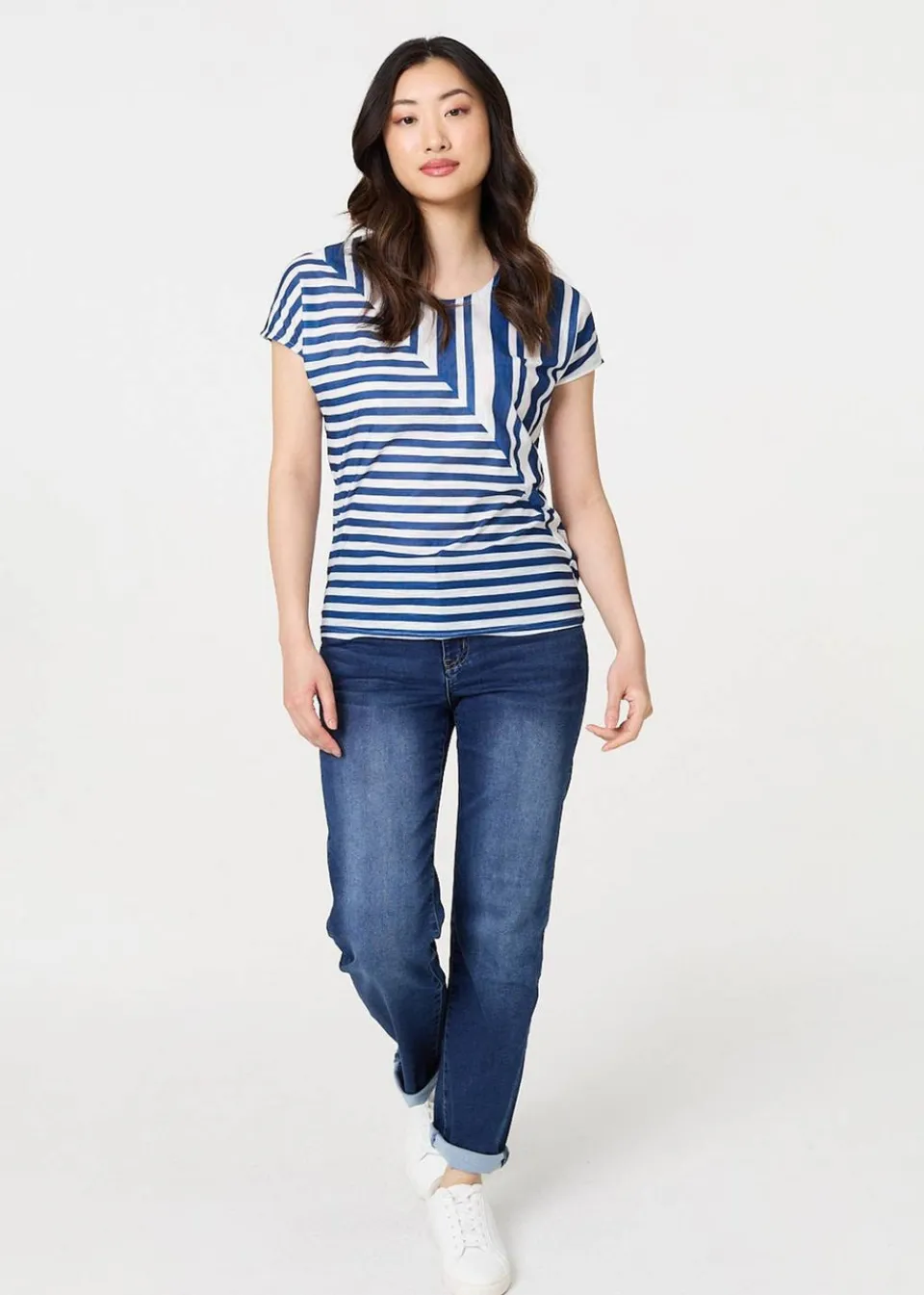 T-Shirts>Izabel London Blue Striped Short Sleeve Relaxed T-Shirt