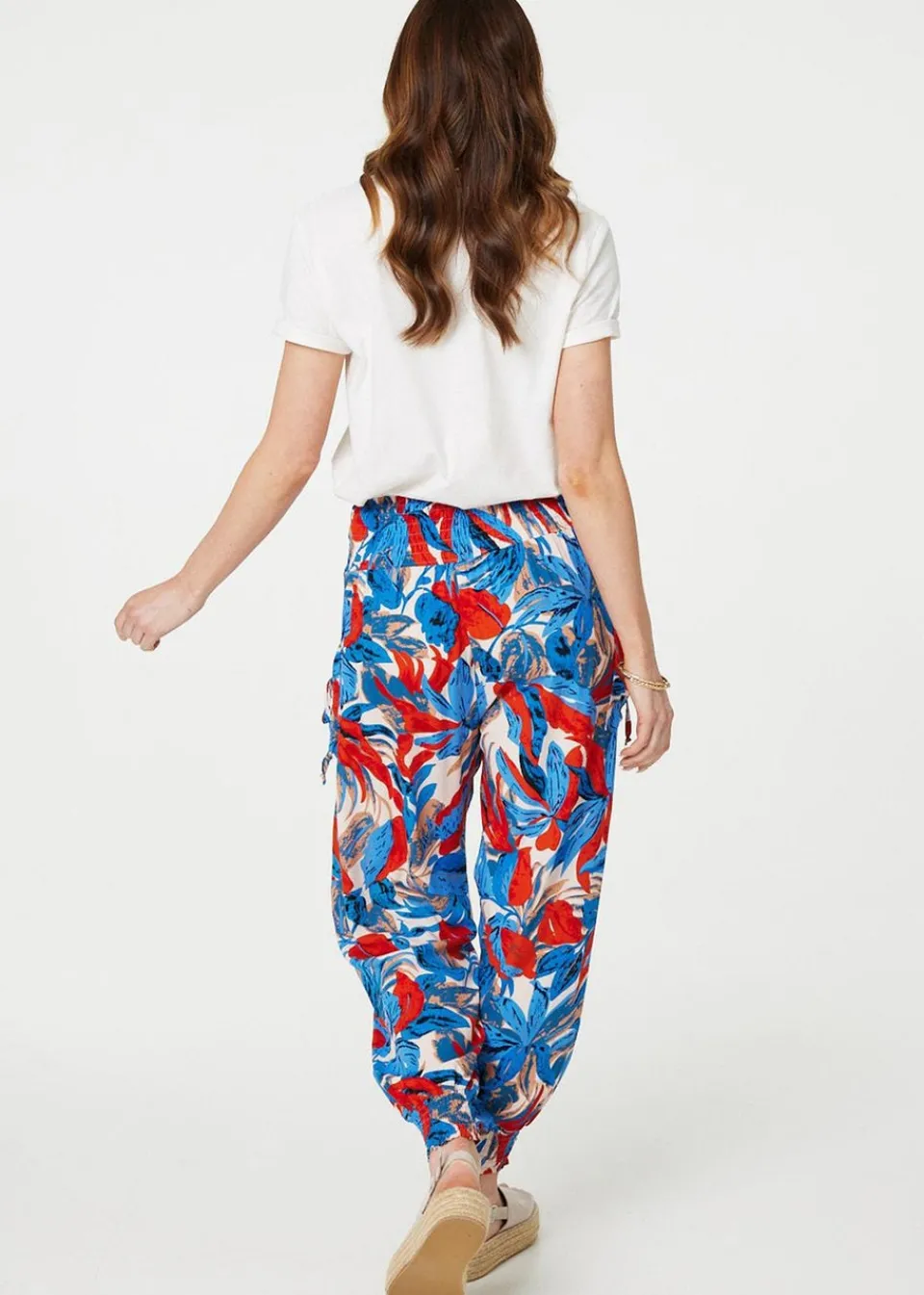 Trousers>Izabel London Blue Tropical Leaf Print Harem Pants