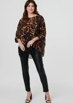 Tops>Izabel London Brown Animal Print Blouse Top