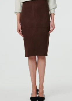 Skirts>Izabel London Brown Faux Suede Knee Length Pencil Skirt