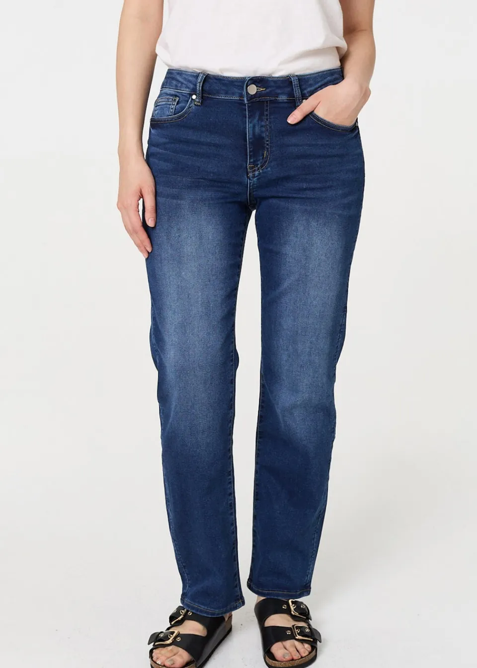 Jeans & Jeggings>Izabel London Denim Denim Straight Fit High Waist Jeans