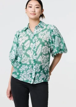 Tops>Izabel London Green Floral Print Shirt