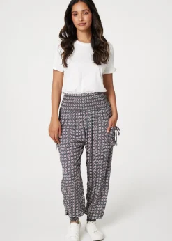 Trousers>Izabel London Green Geo Print Pull On Harem Pants