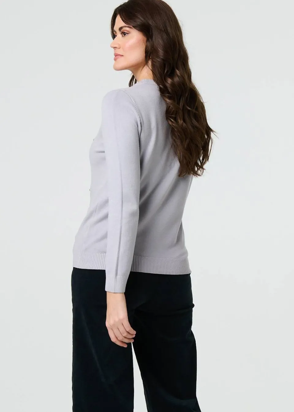 Tops>Izabel London Grey Floral Gemstone Embellished Jumper