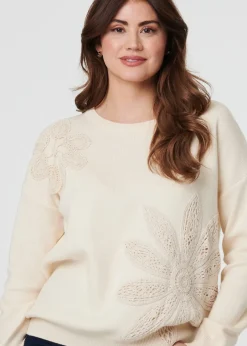 Tops>Izabel London Ivory Floral Embroidered Drop Shoulder Jumper