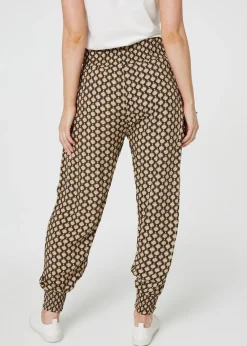 Trousers>Izabel London Khaki Mosaic Print High Waist Harem Trousers