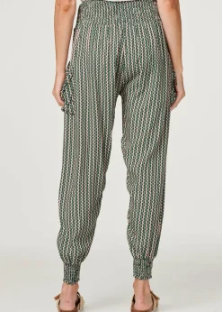 Trousers>Izabel London Khaki Stripe Print Pocket Detail Harem Pants