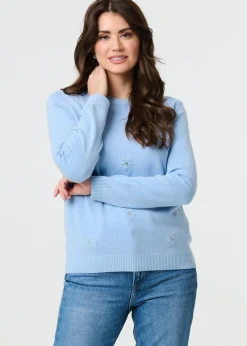 Tops>Izabel London Light Blue Floral Gemstone Embellished Jumper