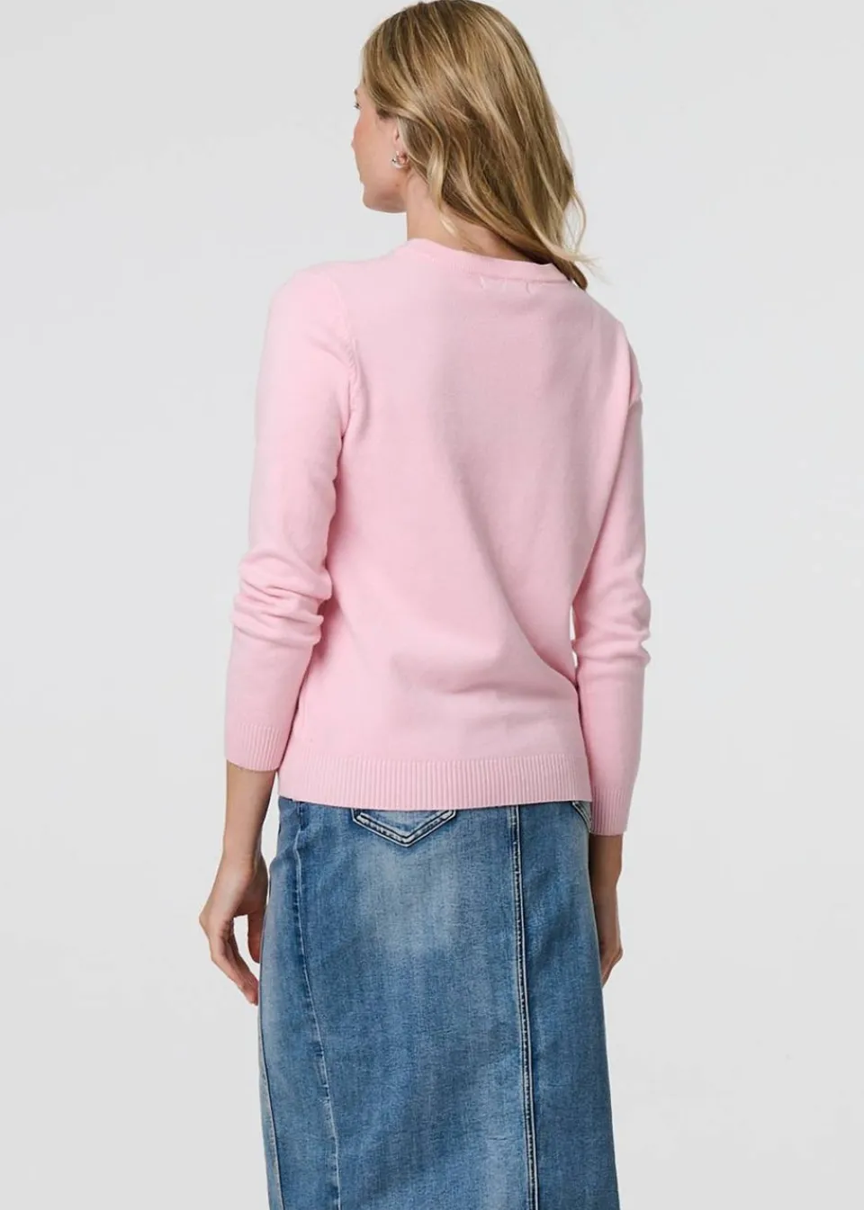 Tops>Izabel London Light Pink Floral Gemstone Embellished Jumper