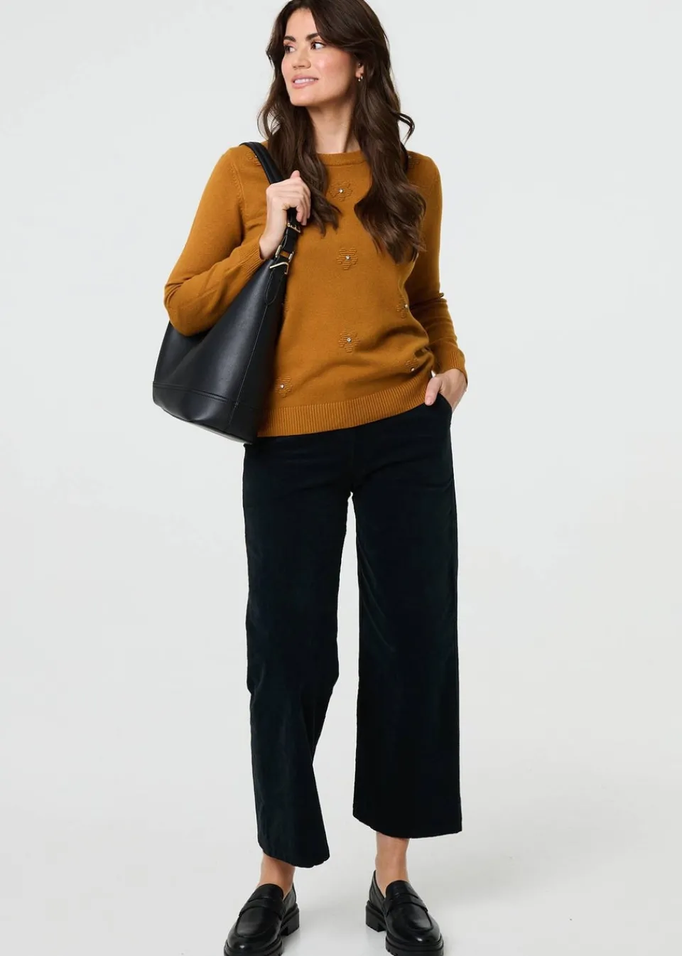 Tops>Izabel London Mustard Floral Gemstone Embellished Jumper