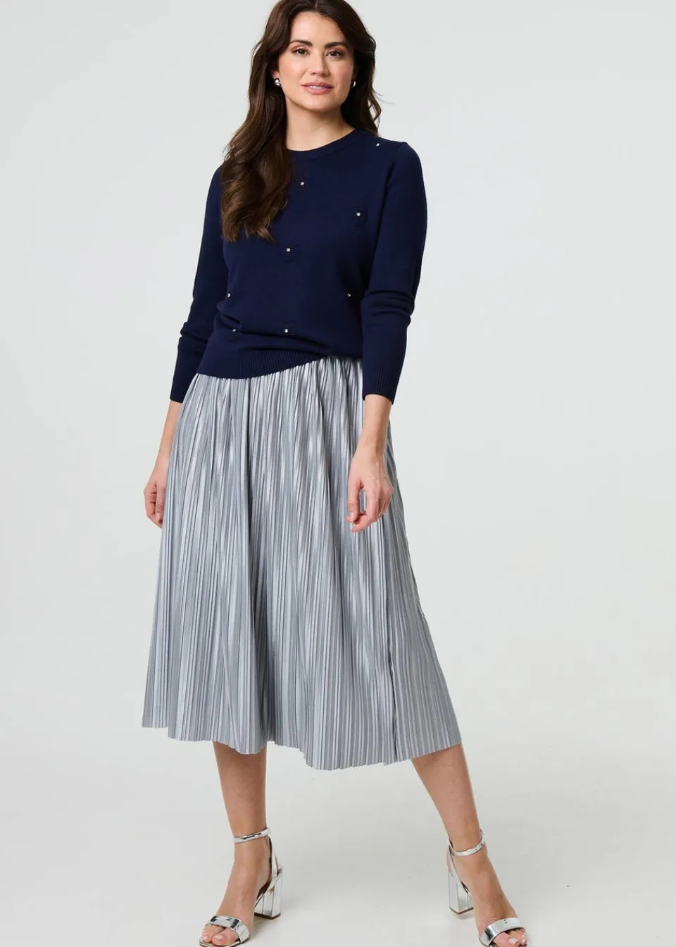 Tops>Izabel London Navy Floral Gemstone Embellished Jumper