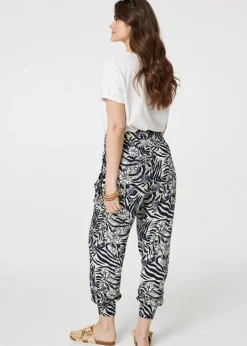 Trousers>Izabel London Navy Floral Animal Print Harem Trousers