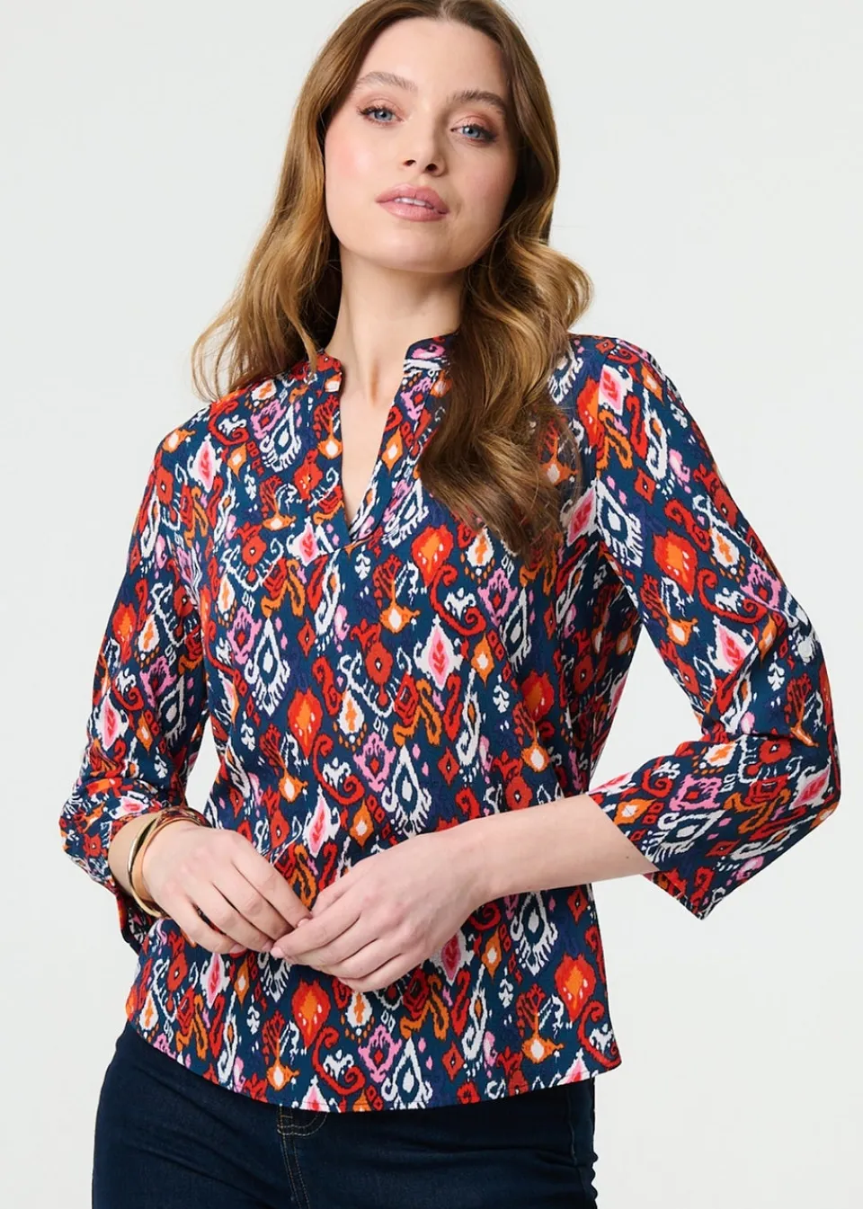 Tops>Izabel London Navy Printed Relaxed Blouse Top