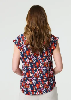 Tops>Izabel London Navy Printed Relaxed Cap Sleeve Shell Top