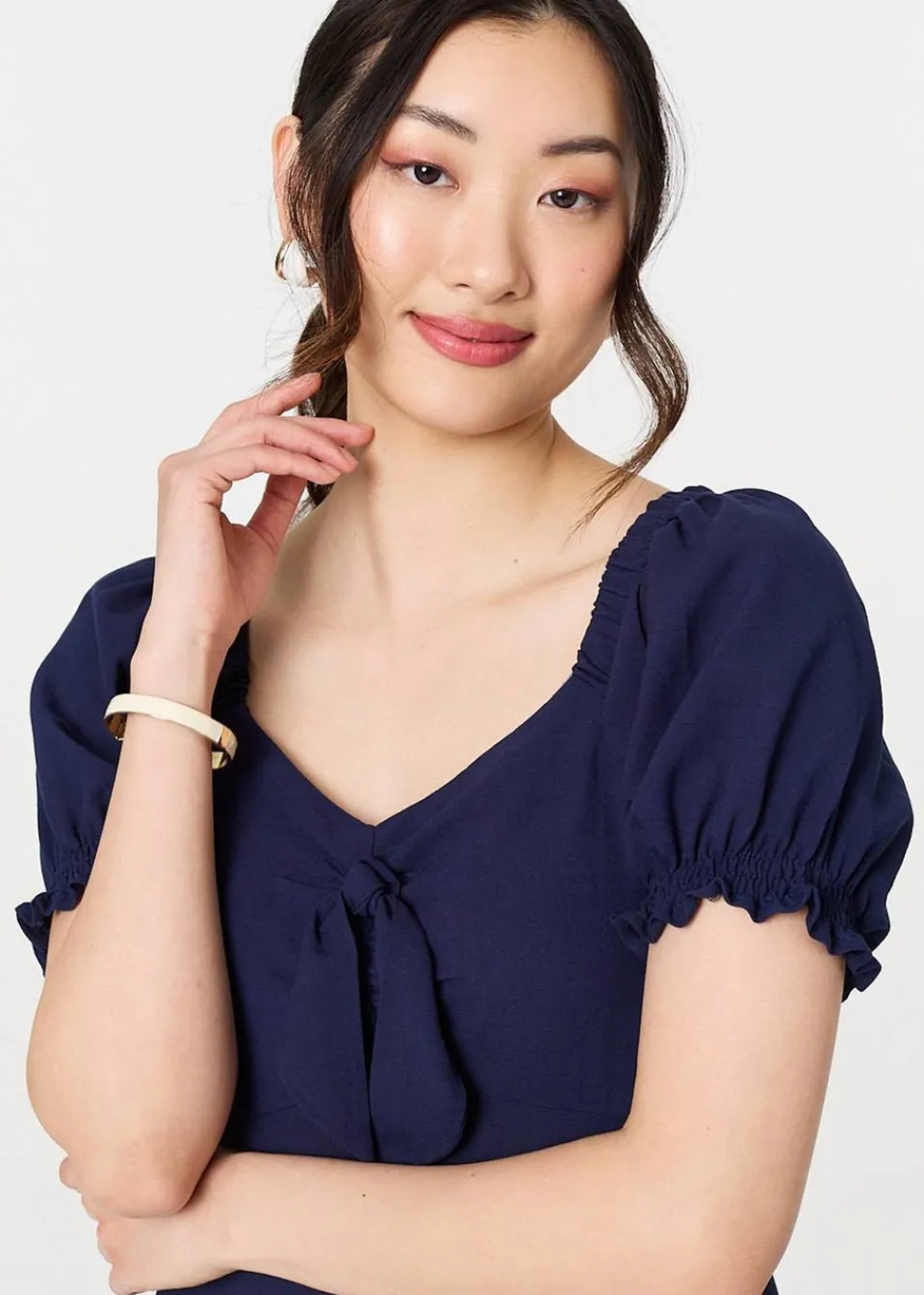 Dresses>Izabel London Navy Tie Front Detail Midi Dress