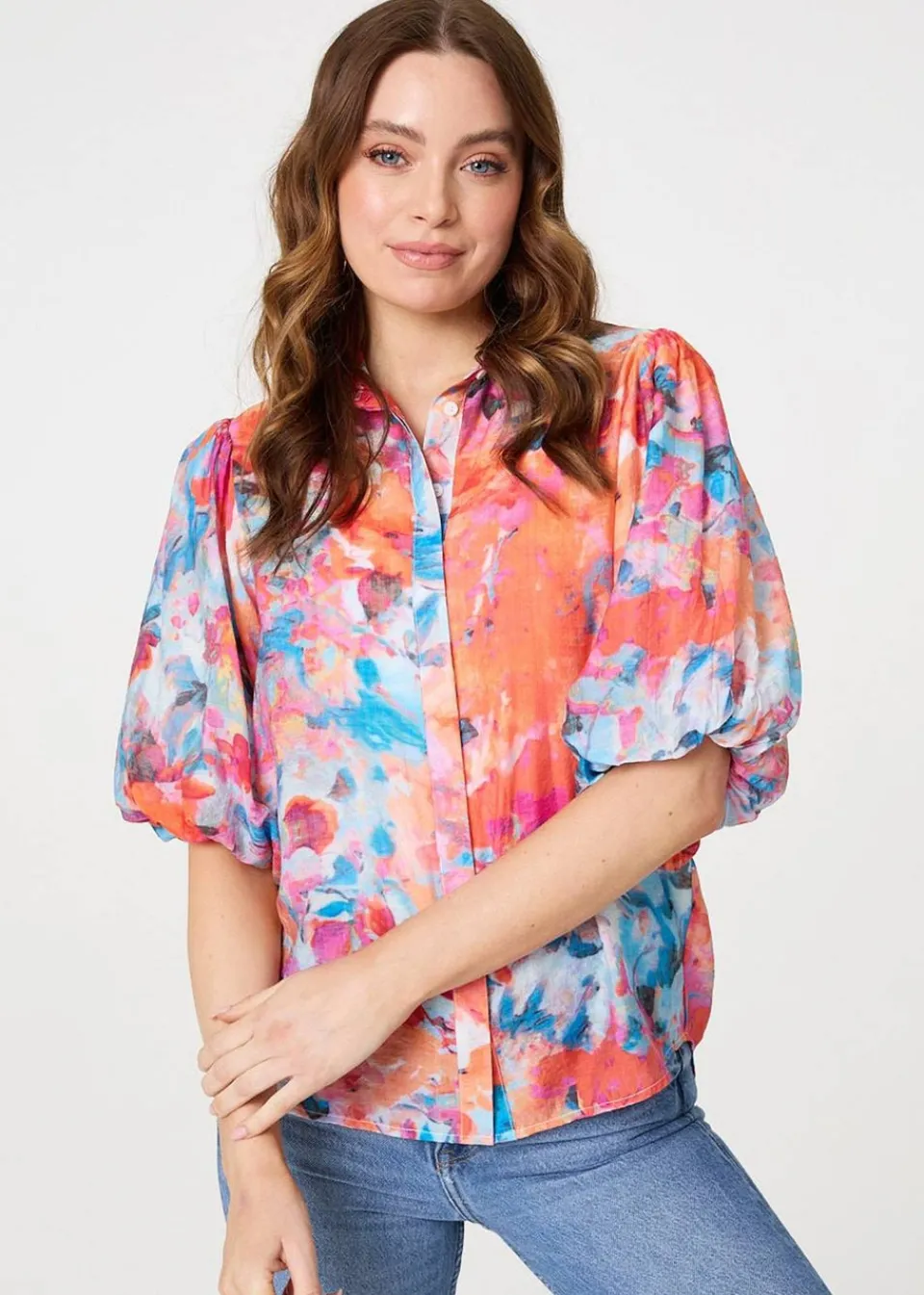 Tops>Izabel London Orange Abstract Print 1/2 Sleeve Shirt