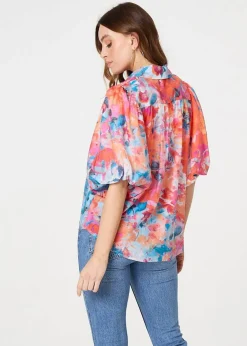 Tops>Izabel London Orange Abstract Print 1/2 Sleeve Shirt