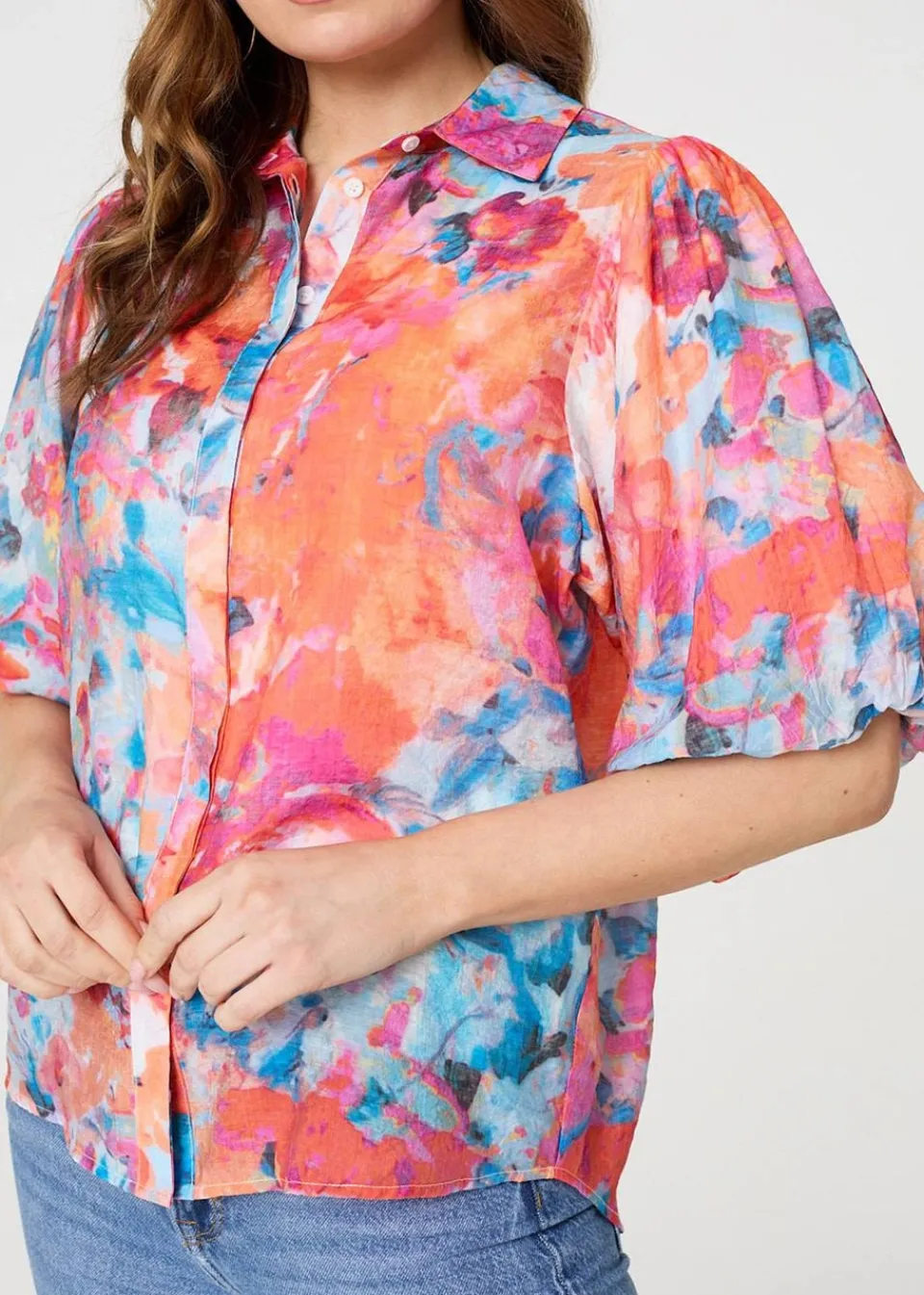 Tops>Izabel London Orange Abstract Print 1/2 Sleeve Shirt