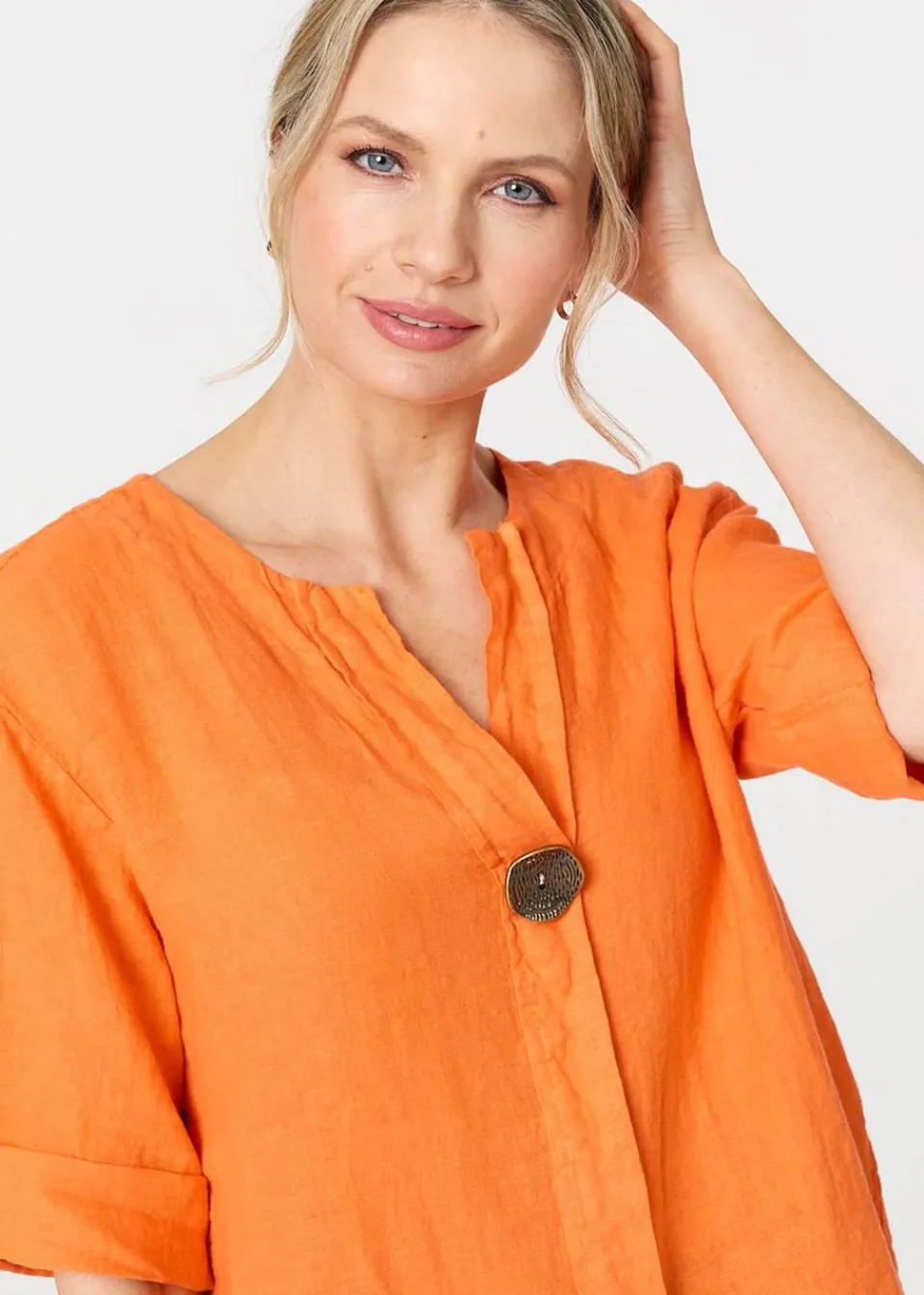 Tops>Izabel London Orange Button Detail V-Neck Blouse