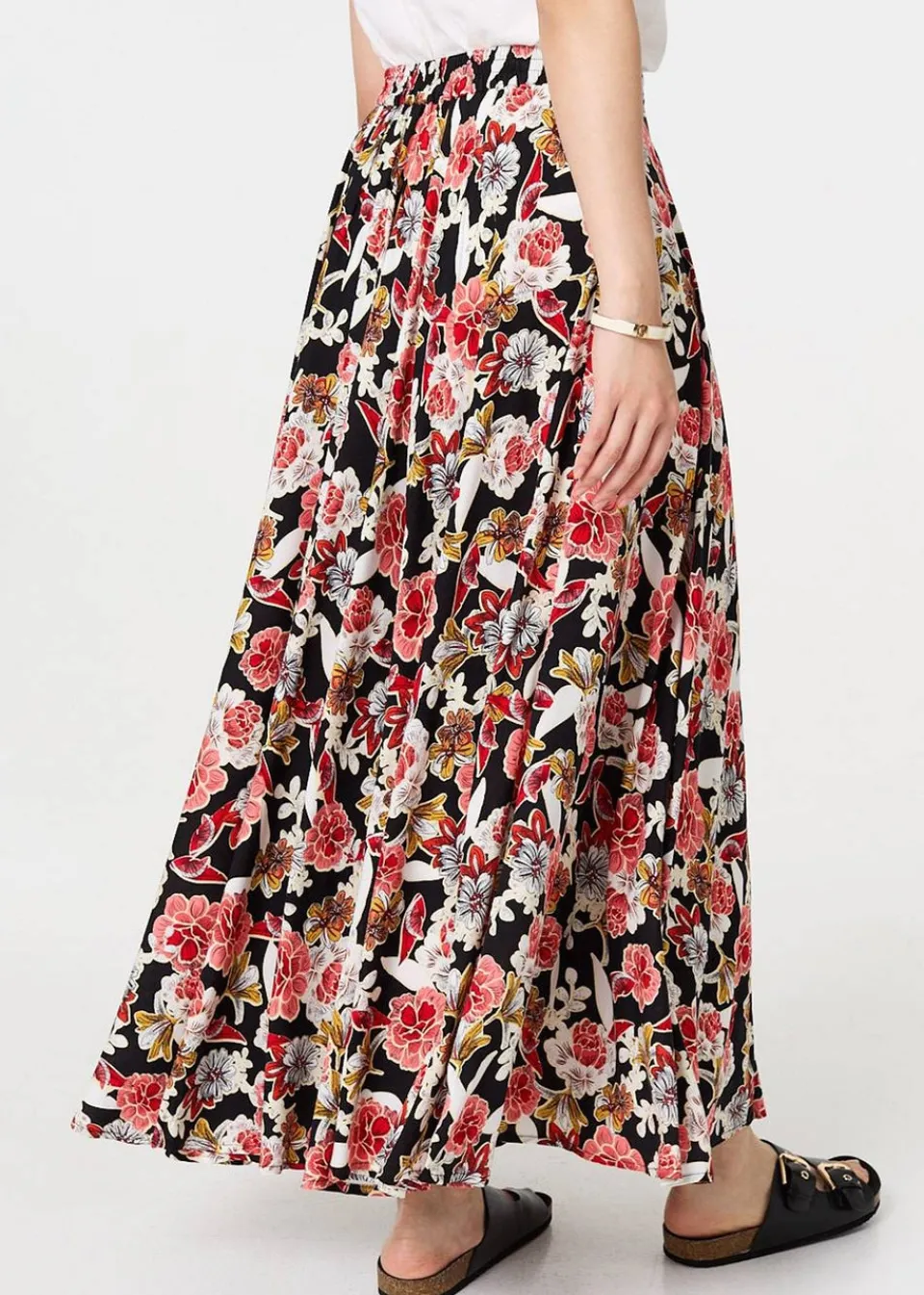 Skirts>Izabel London Orange Floral High Waist A Line Maxi Skirt