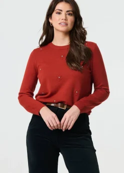 Tops>Izabel London Orange Floral Gemstone Embellished Jumper