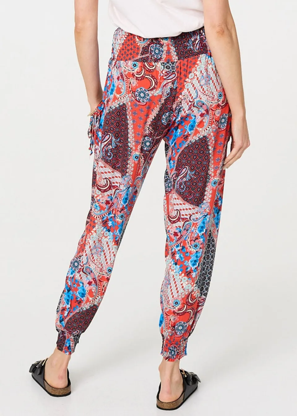 Trousers>Izabel London Orange Paisley Print High Waist Harem Trousers