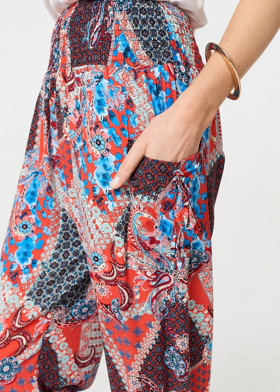 Trousers>Izabel London Orange Paisley Print High Waist Harem Trousers