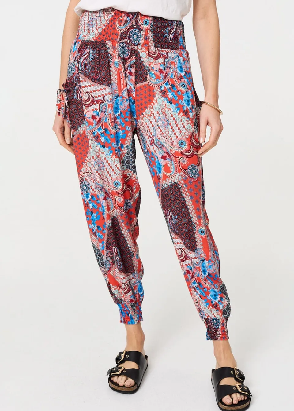 Trousers>Izabel London Orange Paisley Print High Waist Harem Trousers