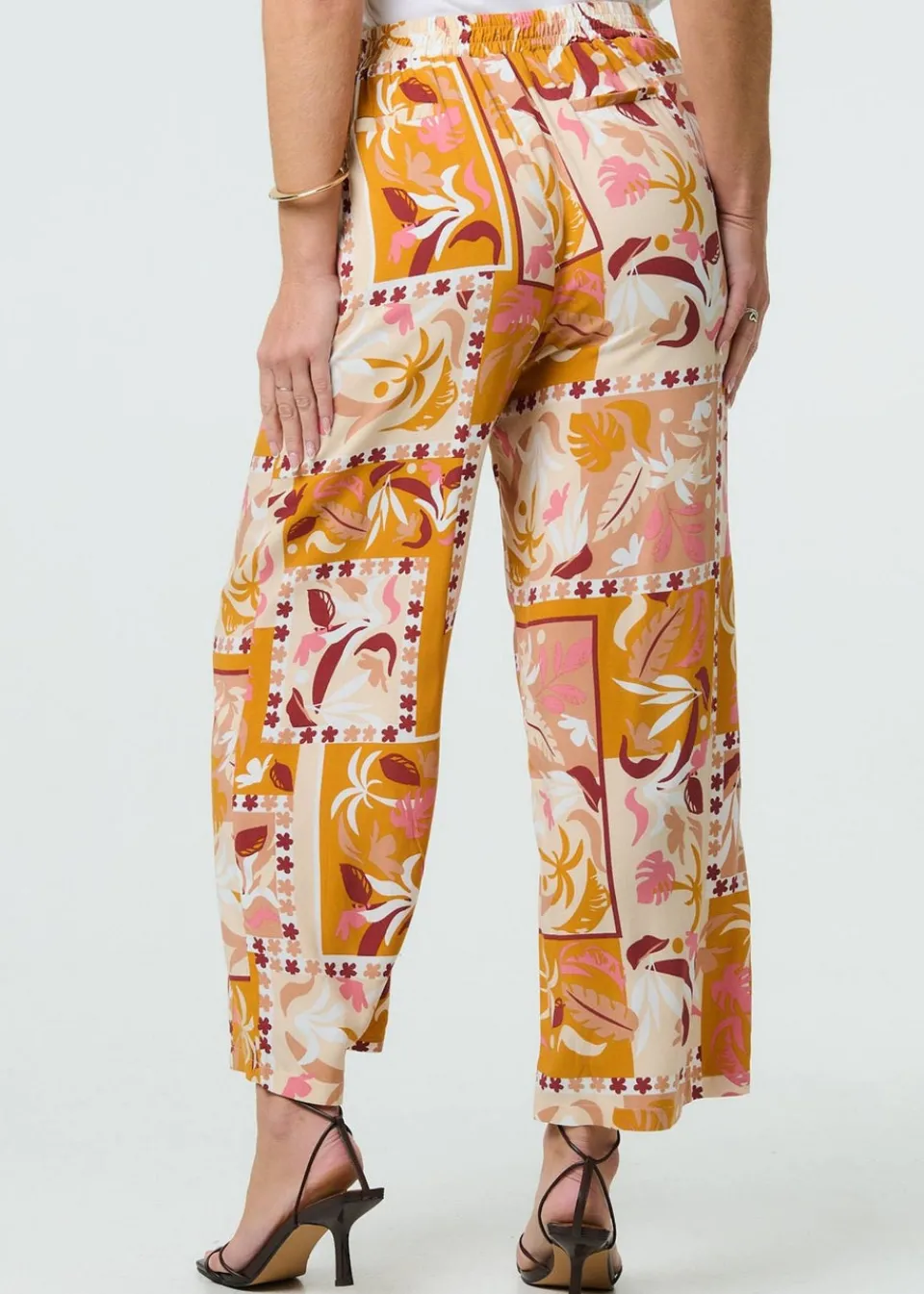 Trousers>Izabel London Orange Patchwork Print High Waist Wide Leg Trousers