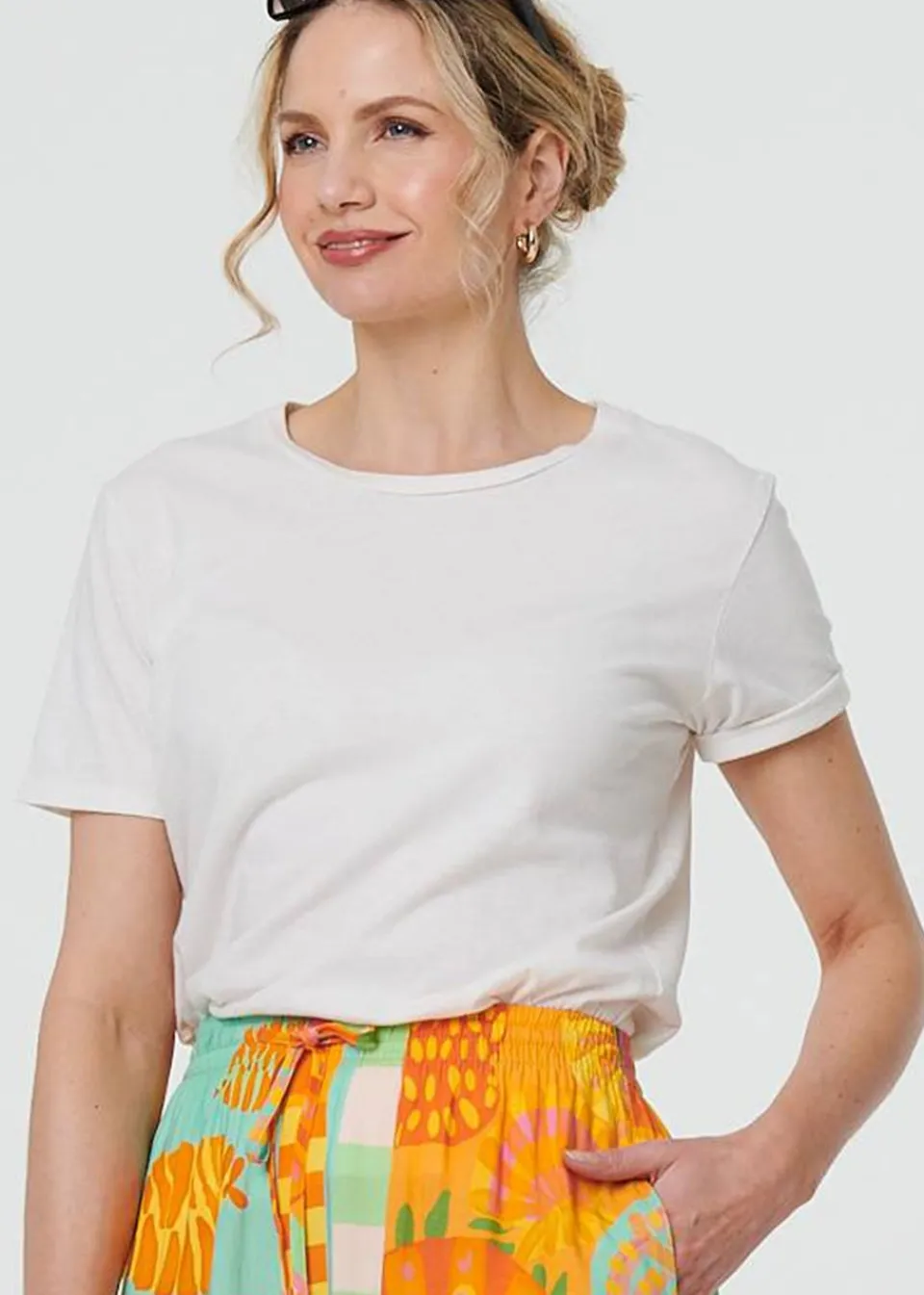Shorts>Izabel London Orange Patchwork Print Tie Waist Relaxed Shorts