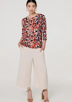Tops>Izabel London Orange Printed Boat Neck Top