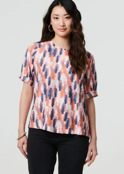 Tops>Izabel London Orange Printed Blouse