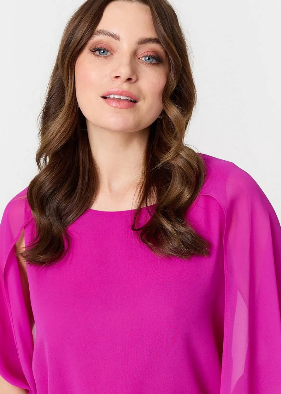 Tops>Izabel London Orchid Semi Sheer Cut Out 3/4 Sleeve Blouse