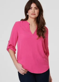 Tops>Izabel London Pink 3/4 Turn Up Sleeve Relaxed Blouse