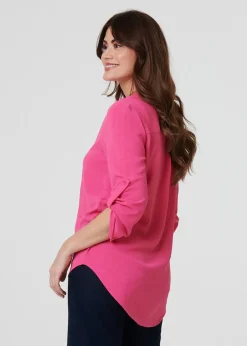 Tops>Izabel London Pink 3/4 Turn Up Sleeve Relaxed Blouse