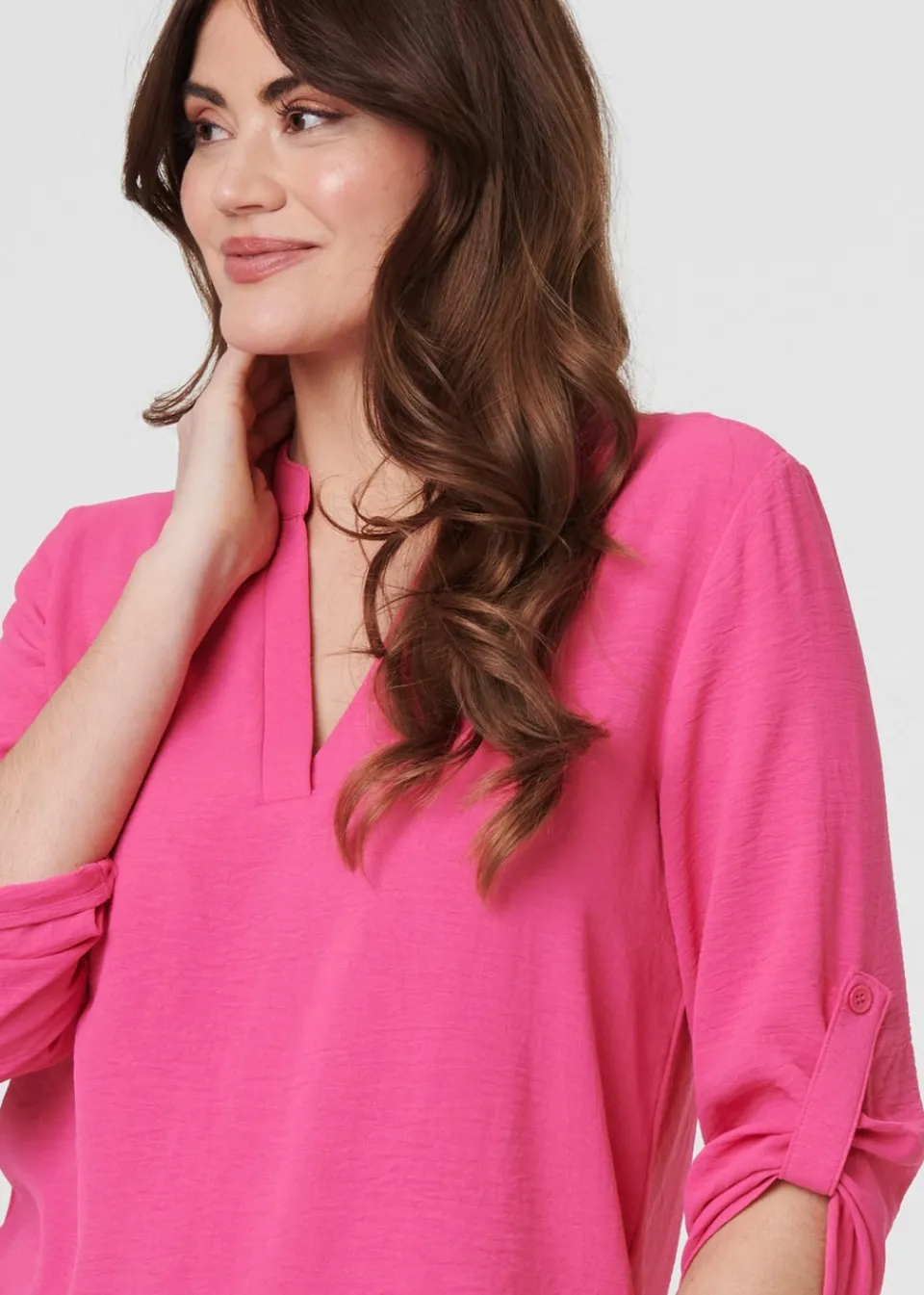 Tops>Izabel London Pink 3/4 Turn Up Sleeve Relaxed Blouse