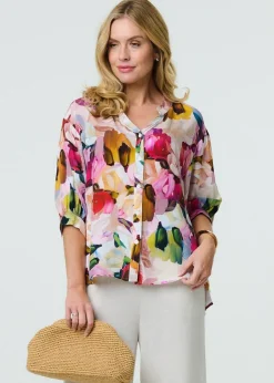 Tops>Izabel London Pink Brushstroke Print Shirt