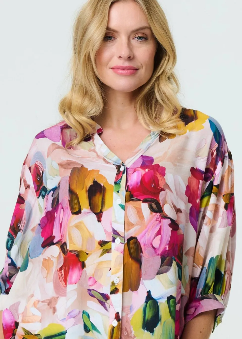 Tops>Izabel London Pink Brushstroke Print Shirt