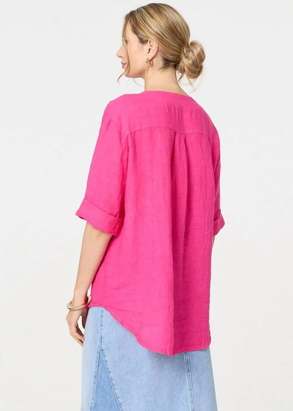 Tops>Izabel London Pink Button Detail V-Neck Blouse
