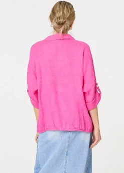 Tops>Izabel London Pink Sequin Detail 3/4 Turn-Up Sleeve Shirt